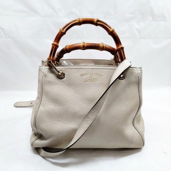 GUCCI Bamboo Shopper Ivory Leather 2way Satchel Bag - Preowned - Picture 1 of 16